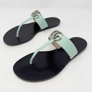Gucci GG Marmont Mint Green Leather Flat Thong Sandals Size 39